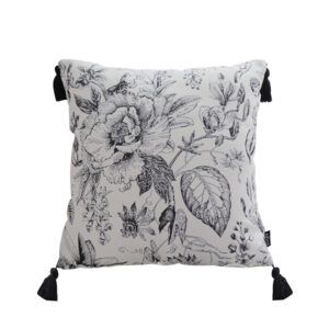 SOGA 50cm Throw Pillow Black and White Elegant Floral Print with Tassel Accents Home Decor, Furniture, Living Room Furniture, Occasional Chairs, , ,  - NZ DEPOT 1