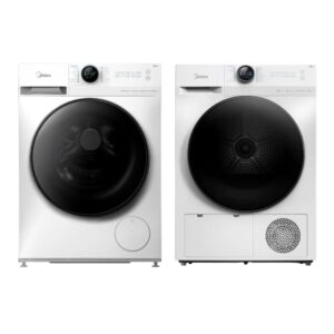 Midea White 9kg Laundry Combo  - 9KG Steam Wash Front Load Washing Machine + 9kg Heat Pump Dryer - Combos - MF200W90WB/W+MD200H90W/W-1 - NZ DEPOT